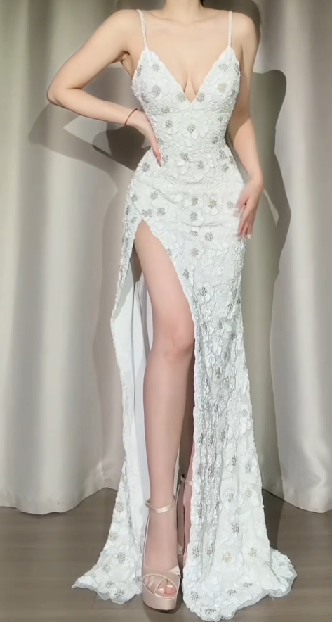 Robes d'anniversaire élégantes bleu dégradé, col en V, paillettes, mousseline, fourreau, robes de bal, robes de soirée ED04456