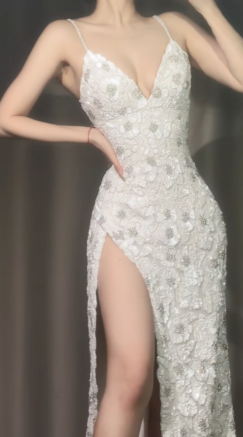 Robes d'anniversaire élégantes bleu dégradé, col en V, paillettes, mousseline, fourreau, robes de bal, robes de soirée ED04456