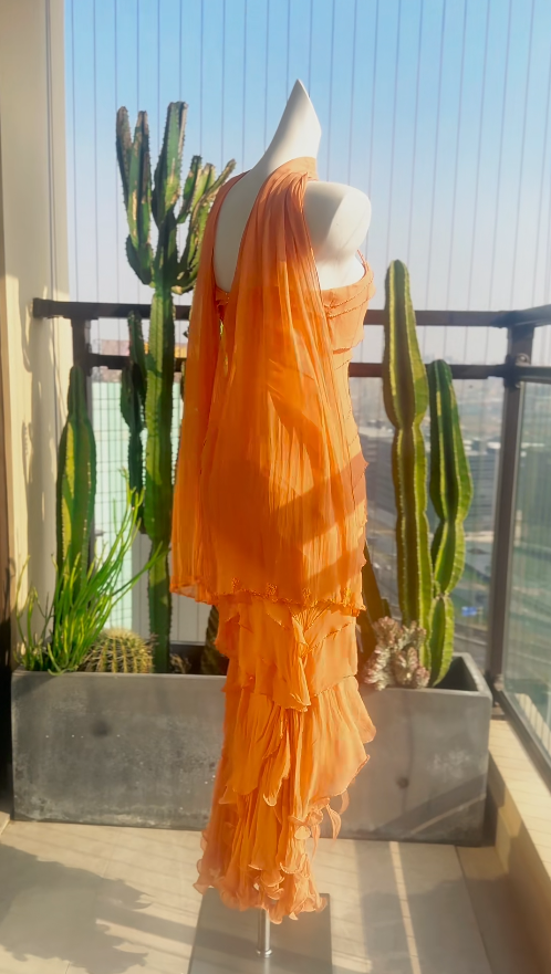 Fairy Orange Short Prom Dresses Spaghetti Straps Sheath Evening Dress Beaded Chiffon Formal Dress ED06542