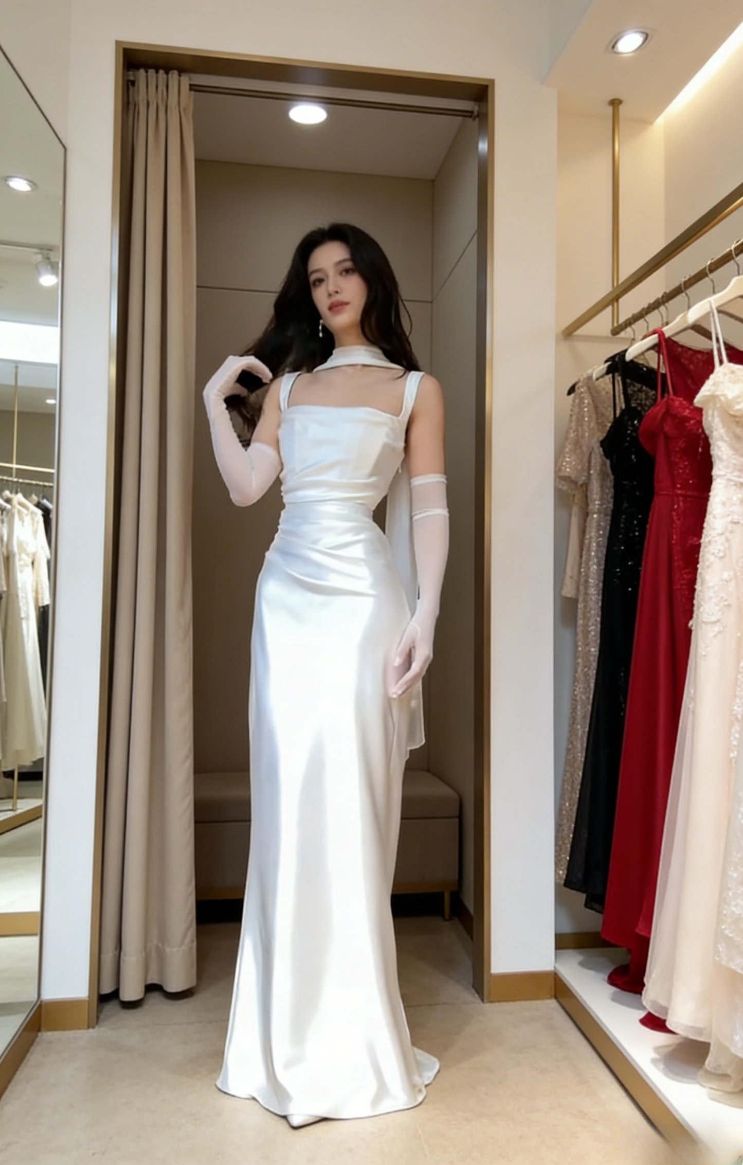 Glam Grape Long Prom Dresses Satin Straps Sheath Evening Dress Sleeveless Formal Dress ED06548