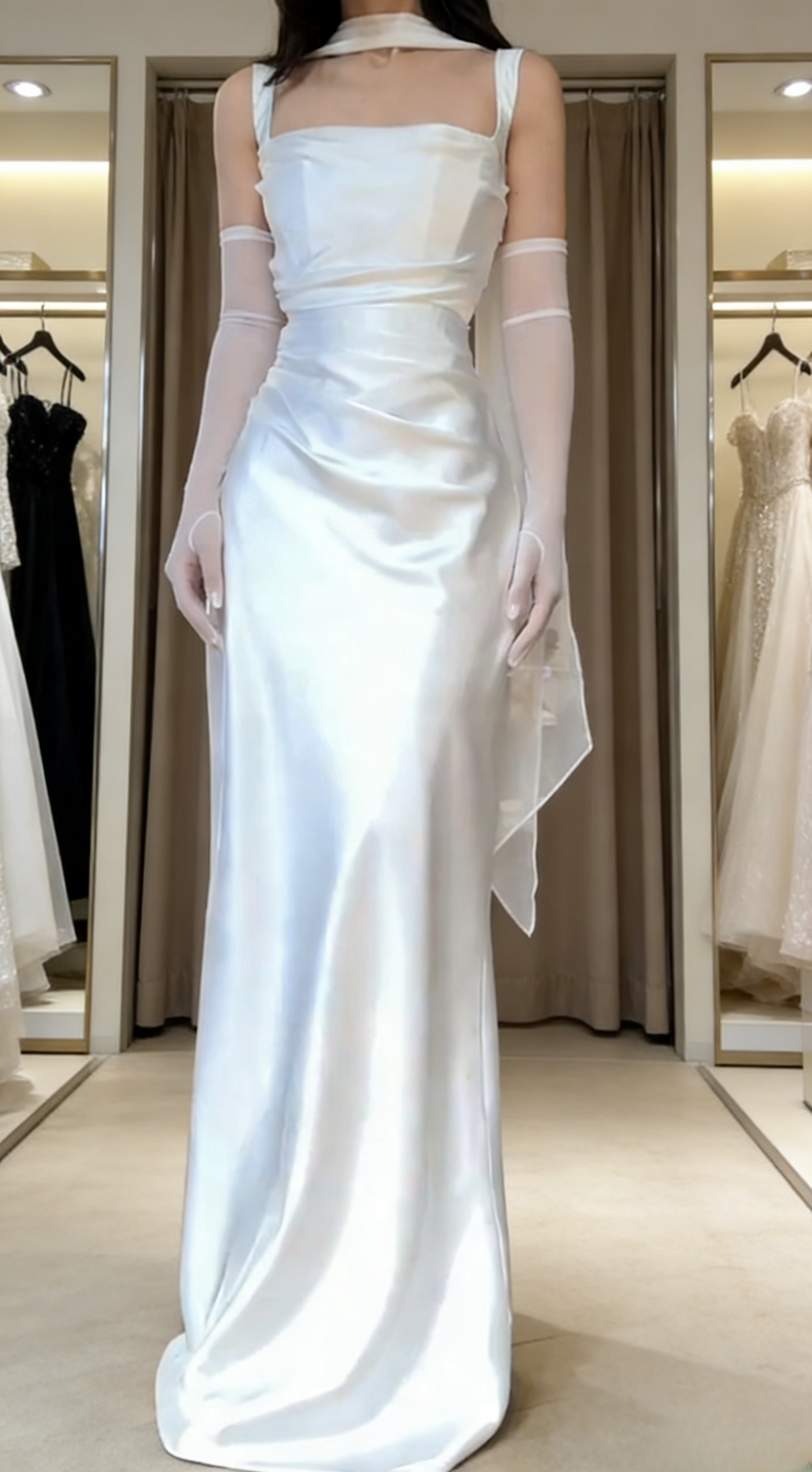 Glam Grape Long Prom Dresses Satin Straps Sheath Evening Dress Sleeveless Formal Dress ED06548