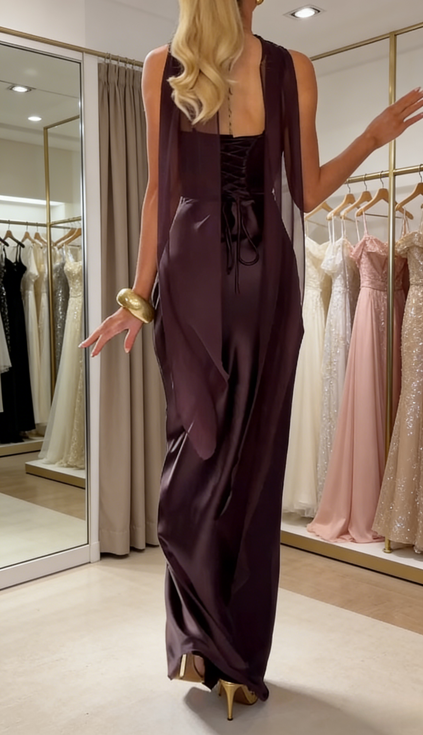 Glam Grape Long Prom Dresses Satin Straps Sheath Evening Dress Sleeveless Formal Dress ED06548