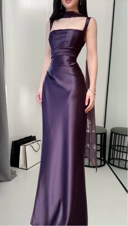 Satin Purple Evening Dress，Purple Formal Dress