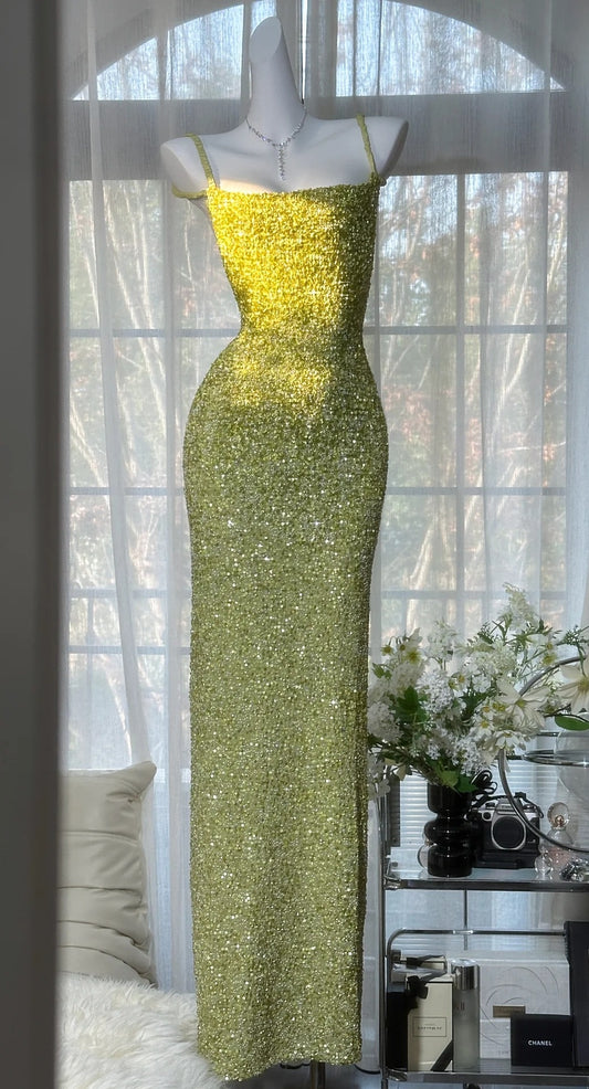 Robes d'anniversaire élégantes bleu dégradé, col en V, paillettes, mousseline, fourreau, robes de bal, robes de soirée ED04456