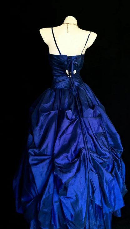 Gorgeous Royal Blue Long Prom Dresses Satin Spaghetti Straps A-Line Evening Dress Sleeveless Birthday Dress ED06552