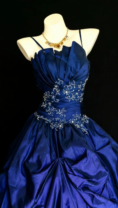 Gorgeous Royal Blue Long Prom Dresses Satin Spaghetti Straps A-Line Evening Dress Sleeveless Birthday Dress ED06552