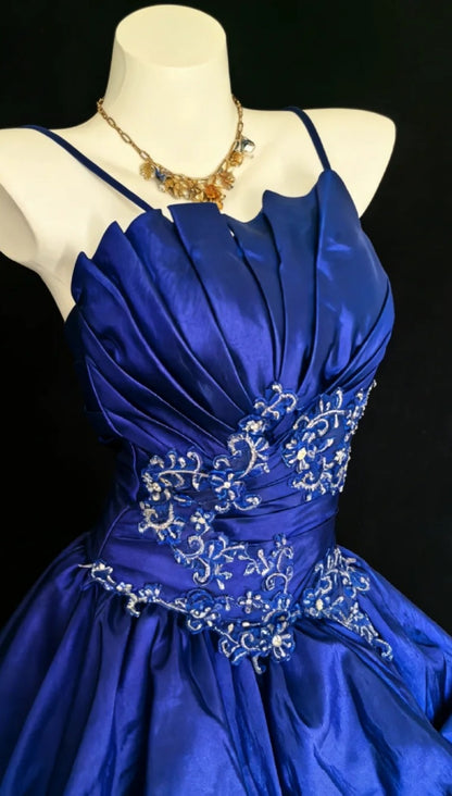 Gorgeous Royal Blue Long Prom Dresses Satin Spaghetti Straps A-Line Evening Dress Sleeveless Birthday Dress ED06552