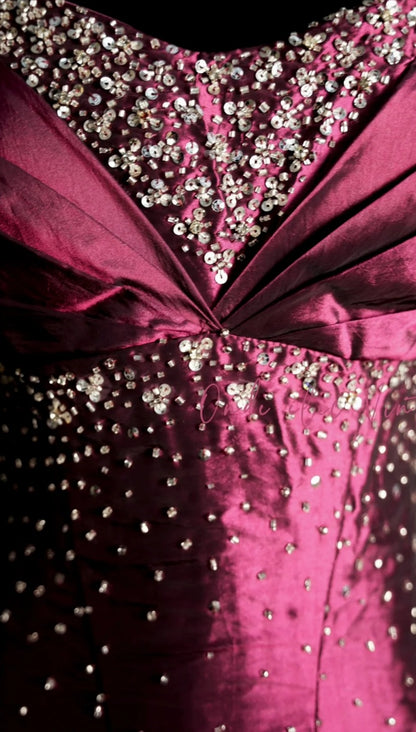 Elegant Burgundy Long Prom Dresses Beaded Satin A-Line Evening Dress Strapless Sweet 16 Dress ED06560
