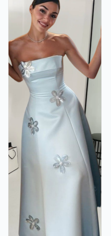 Elegant Blue Wedding Guest Outfit Satin Strapless Sheath Prom Dress Sleeveless Evening Dress ED06568