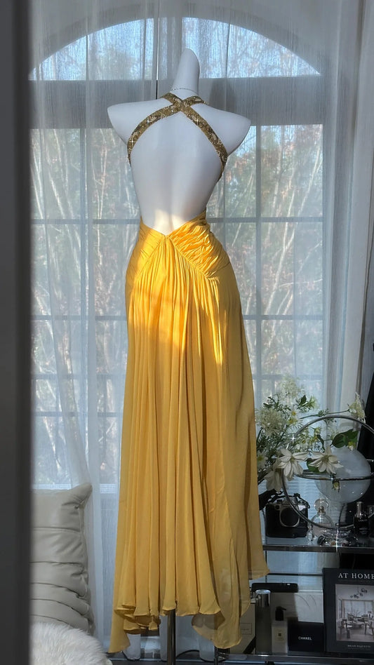 Robes d'anniversaire élégantes bleu dégradé, col en V, paillettes, mousseline, fourreau, robes de bal, robes de soirée ED04456