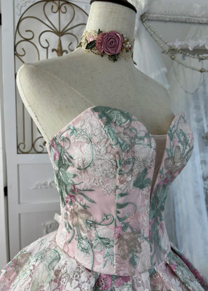 Chic Pink Long Prom Dress Sweetheart A-Line Evening Dress Embroidered Tulle Sleeveless Birthday Dress ED06584