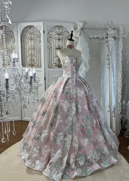 Chic Pink Long Prom Dress Sweetheart A-Line Evening Dress Embroidered Tulle Sleeveless Birthday Dress ED06584