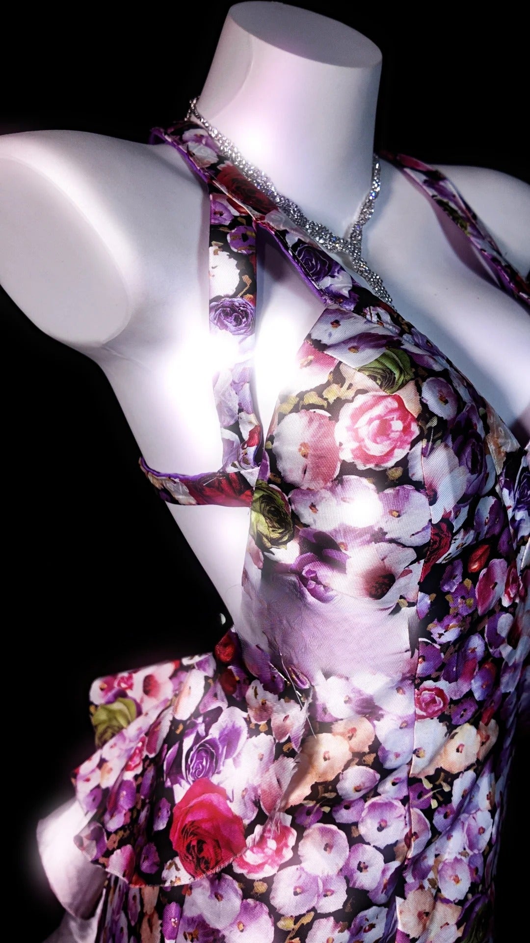 Chic Floral Long Prom Dress Halter Mermaid Evening Dress Satin Sleeveless Birthday Dress ED06585