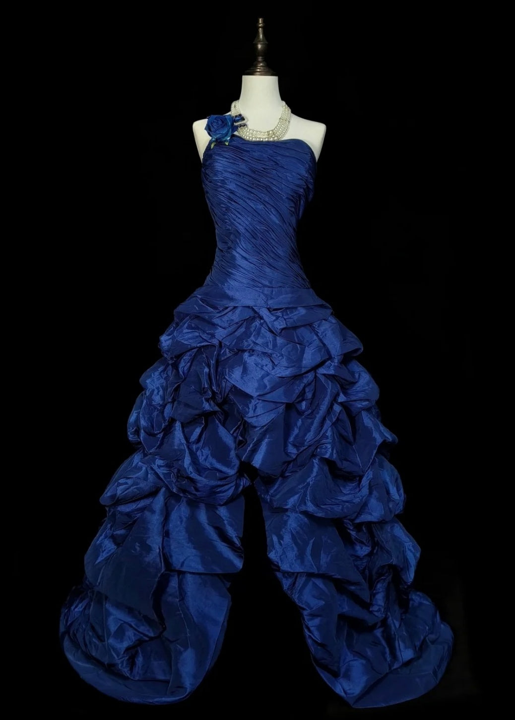 Chic Blue Long Prom Dress Satin One-shoulder A-Line Evening Dress Sleeveless Birthday Dress ED06591