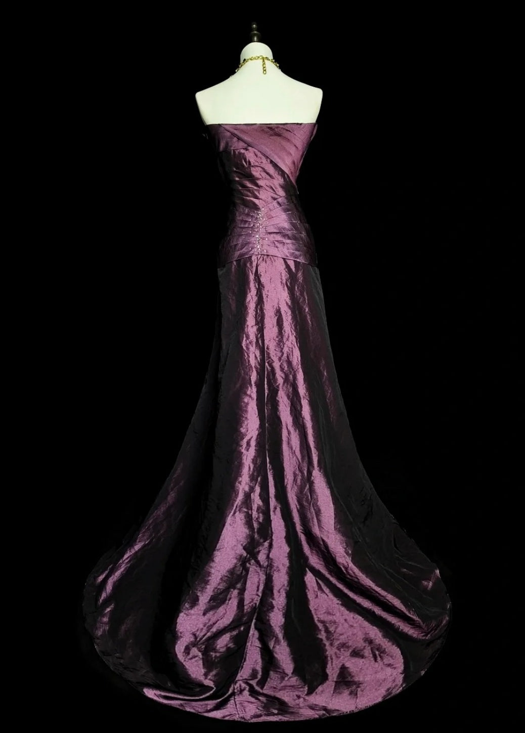 Chic Purple Long Prom Dress Satin Strapless Sheath Evening Dress Sleeveless Birthday Dress ED06592