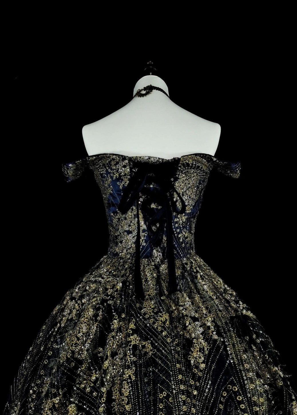 Gorgeous Navy Blue Long Prom Dress Off-shoulder A-Line Long Evening Dress Beaded Appliques Birthday Dress ED06607