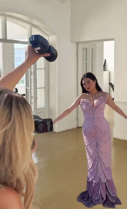 Gorgeous Purple Long Prom Dress Beaded Tulle Sweetheart Mermaid Evening Dress Sleeveless Birthday Dress ED06611