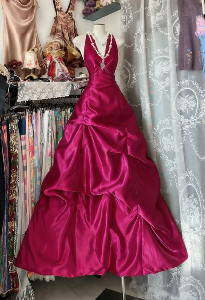Gorgeous Light Champagne Long Prom Dress Satin Halter A-Line Evening Dress Sleeveless Birthday Dress ED06612