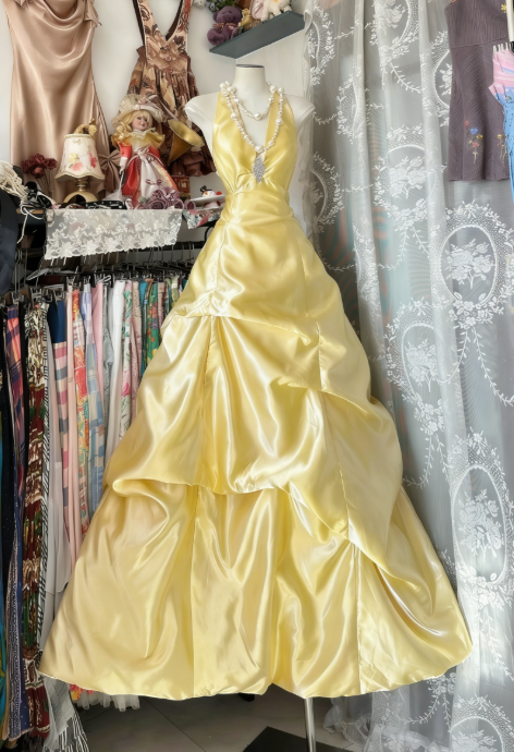 Gorgeous Light Champagne Long Prom Dress Satin Halter A-Line Evening Dress Sleeveless Birthday Dress ED06612