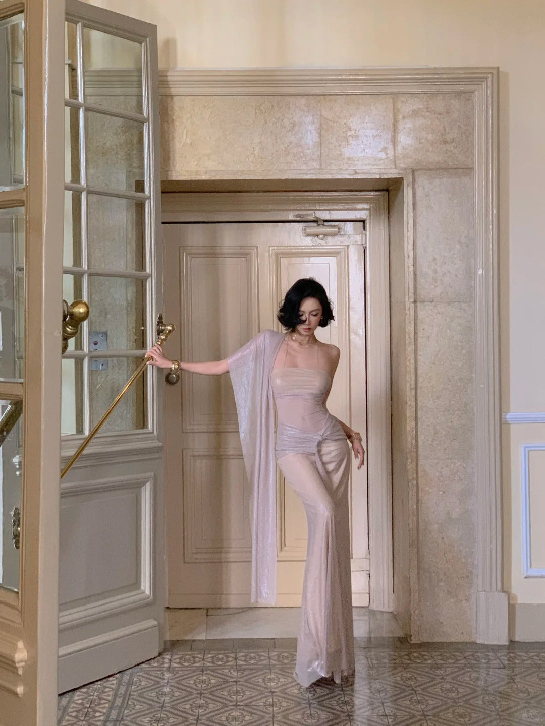 Robes d'anniversaire élégantes bleu dégradé, col en V, paillettes, mousseline, fourreau, robes de bal, robes de soirée ED04456