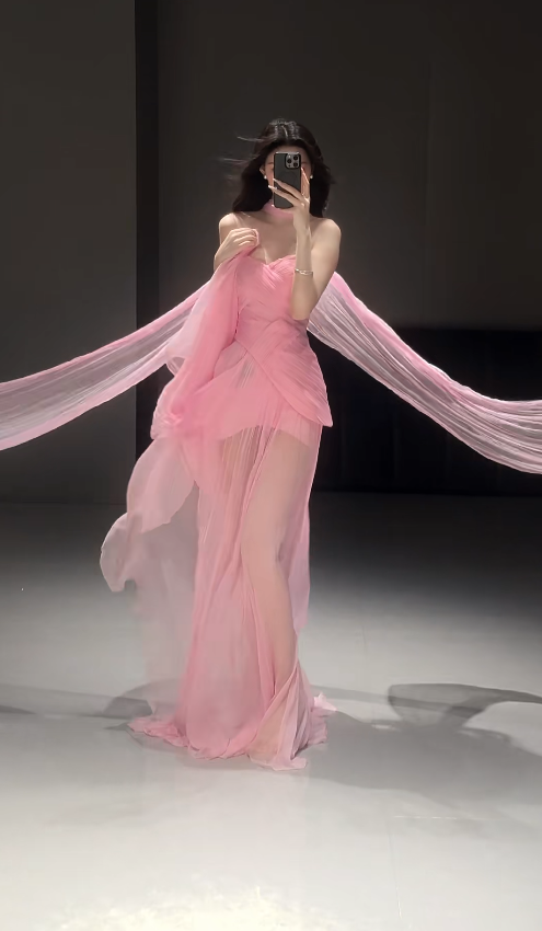 Chic Pink Long Prom Dress Chiffon Sweetheart Sheath Evening Dress Sleeveless Birthday Dress ED06621