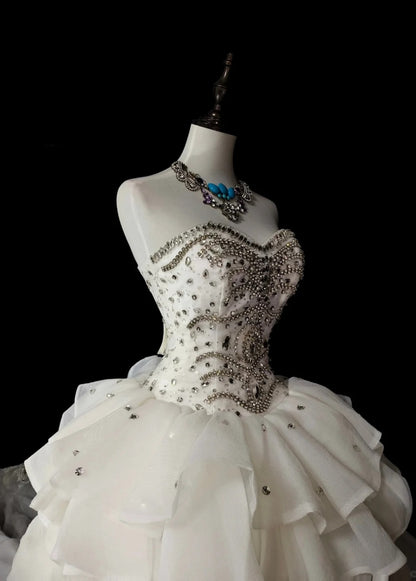 Modest A-line Long Wedding Dress Chiffon Beaded Sweetheart White Bridal Gowns Sleeveless Bridal Dress ED06633