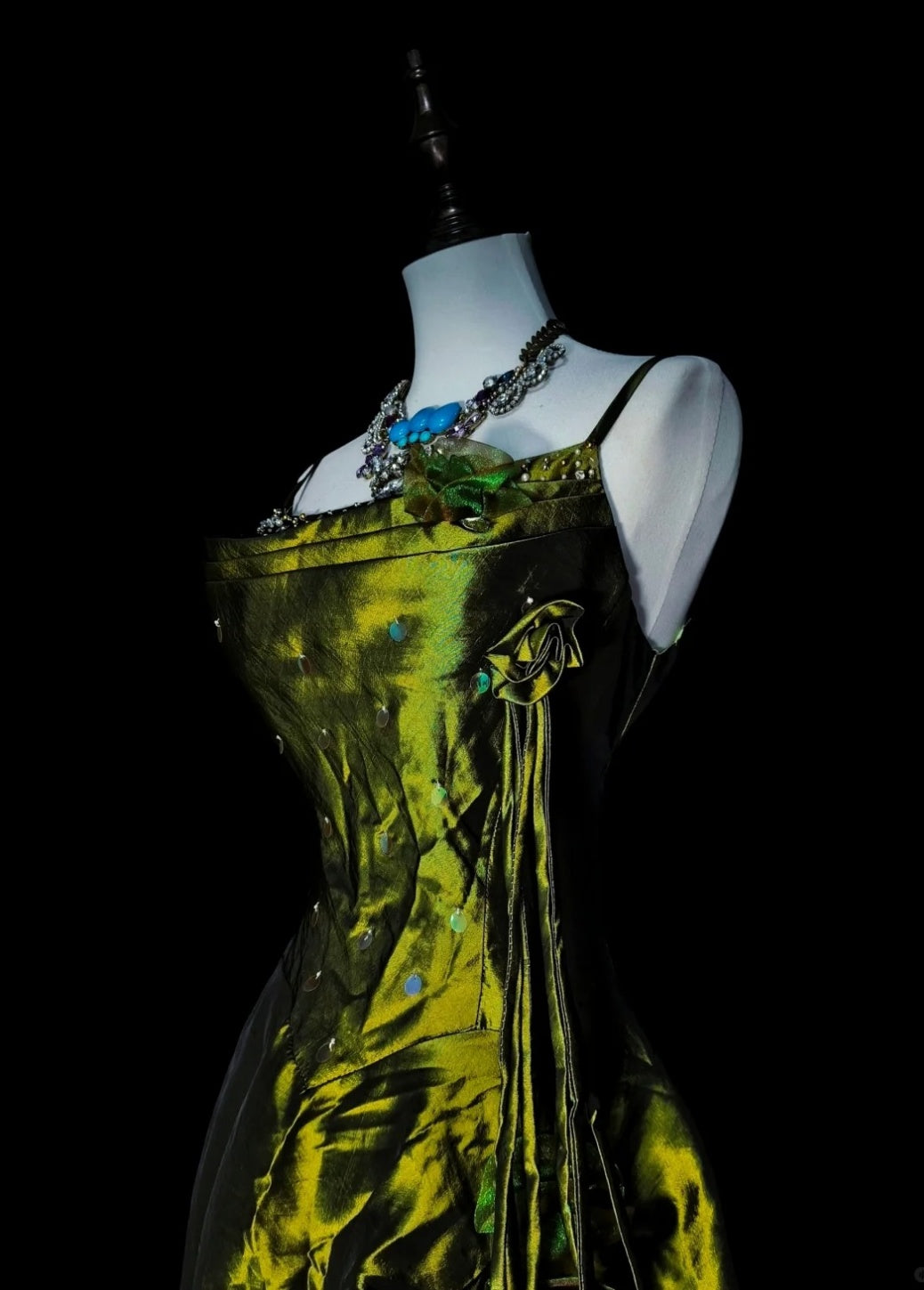 Chic Green Long Prom Dress Satin Spaghetti Straps A-Line Evening Dress Sleeveless Birthday Dress ED06634