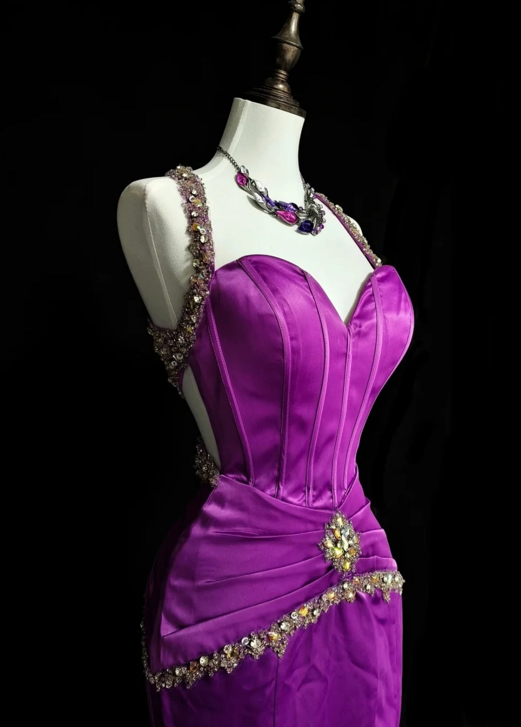 Chic Purple Long Prom Dress Satin Sweetheart Mermaid Evening Dress Sleeveless Birthday Dress ED06635