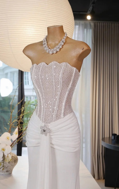 Chic Black Long Prom Dress Satin Sequins Strapless Sheath Evening Dress Sleeveless Formal Dress ED06651