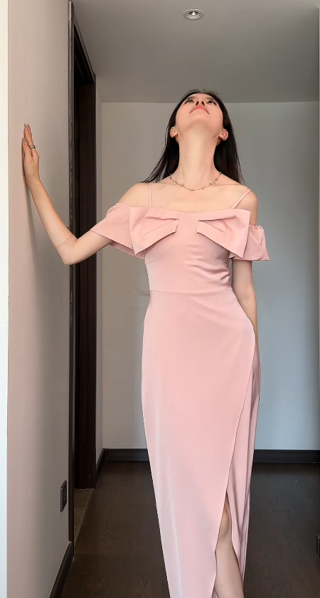 Chic Pink Bridesmaid Dress Spaghetti Straps Sheath Evening Dress Satin Slit Weddding Guest Dress ED06656