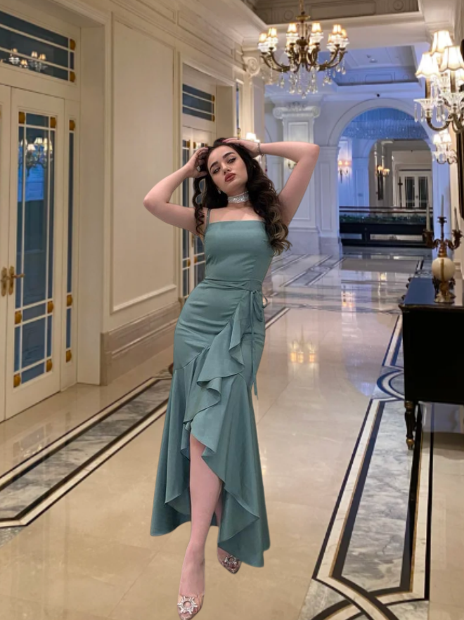 Sexy Spaghetti Straps Green Long Prom Dress Chiffon Sheath Evening Dress Sleeveless Birthday Dress ED06693