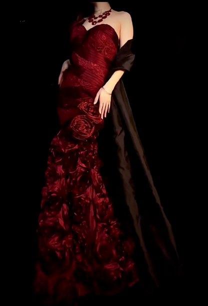 Elegant One-shoulder Burgundy Long Prom Dress Satin Mermaid Evening Dress Sleeveless Birthday Dress ED06695