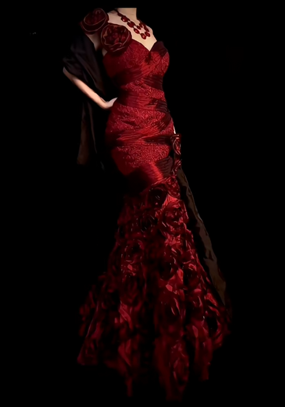 Elegant One-shoulder Burgundy Long Prom Dress Satin Mermaid Evening Dress Sleeveless Birthday Dress ED06695