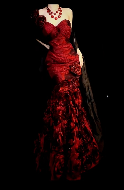 Elegant One-shoulder Burgundy Long Prom Dress Satin Mermaid Evening Dress Sleeveless Birthday Dress ED06695