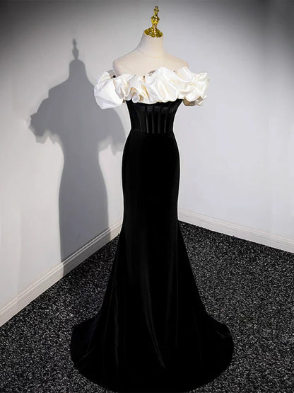Black Off Shoulder Mermaid Long Prom Dress, Black Long Formal Dress ED0670