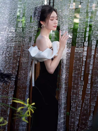Black Off Shoulder Mermaid Long Prom Dress, Black Long Formal Dress ED0670