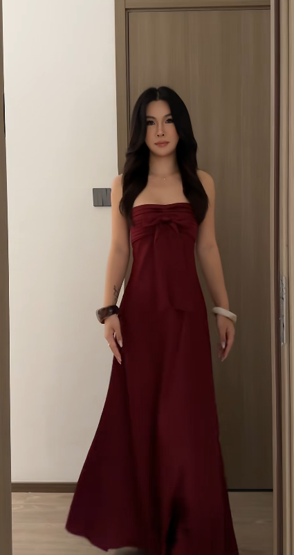 Fashion Strapless Red Bridesmaid Dresses Sheath Long Evening Dress Satin Sleeveless Birthday Dress ED06713