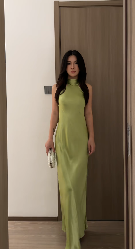 Fashion Green Bridesmaid Dresses Sheath Long Evening Dress Satin Sleeveless Birthday Dress ED06714