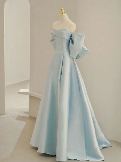 Blue Satin Long Prom Dress, A-line Blue Formal Evening Dress ED0672