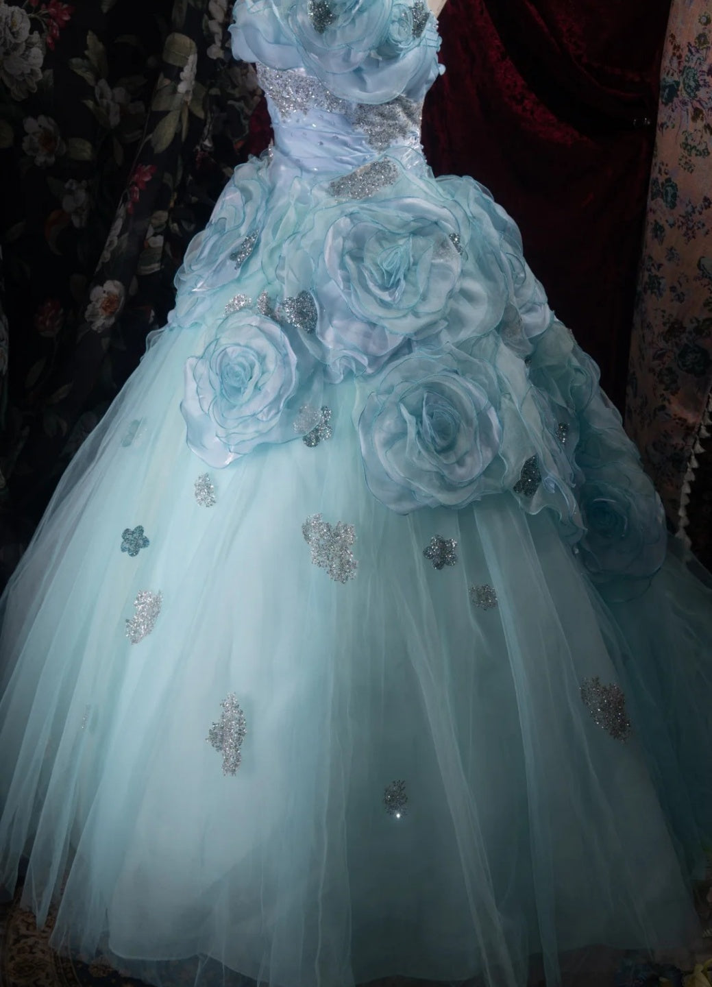 Fairy Blue Prom Dress Strapless A-Line Long Evening Dress Tulle Appliques Sleeveless Sweet 16 Dress ED06730