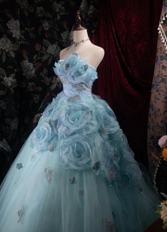 Robes d'anniversaire élégantes bleu dégradé, col en V, paillettes, mousseline, fourreau, robes de bal, robes de soirée ED04456