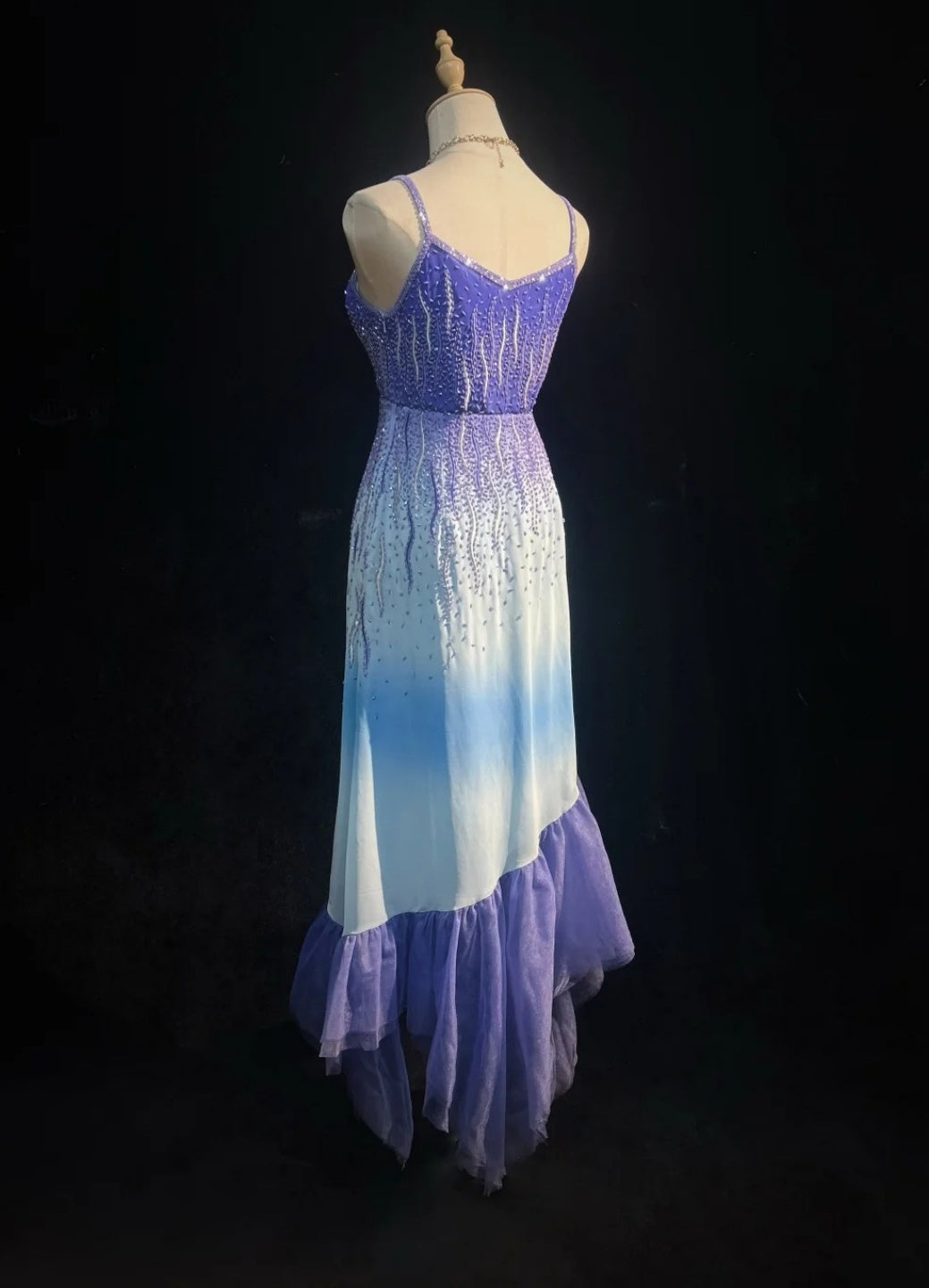 Classy Purple Prom Dresses Spaghetti Straps Sheath Long Evening Dress Tulle Beaded Sleeveless Birthday Dress ED06734