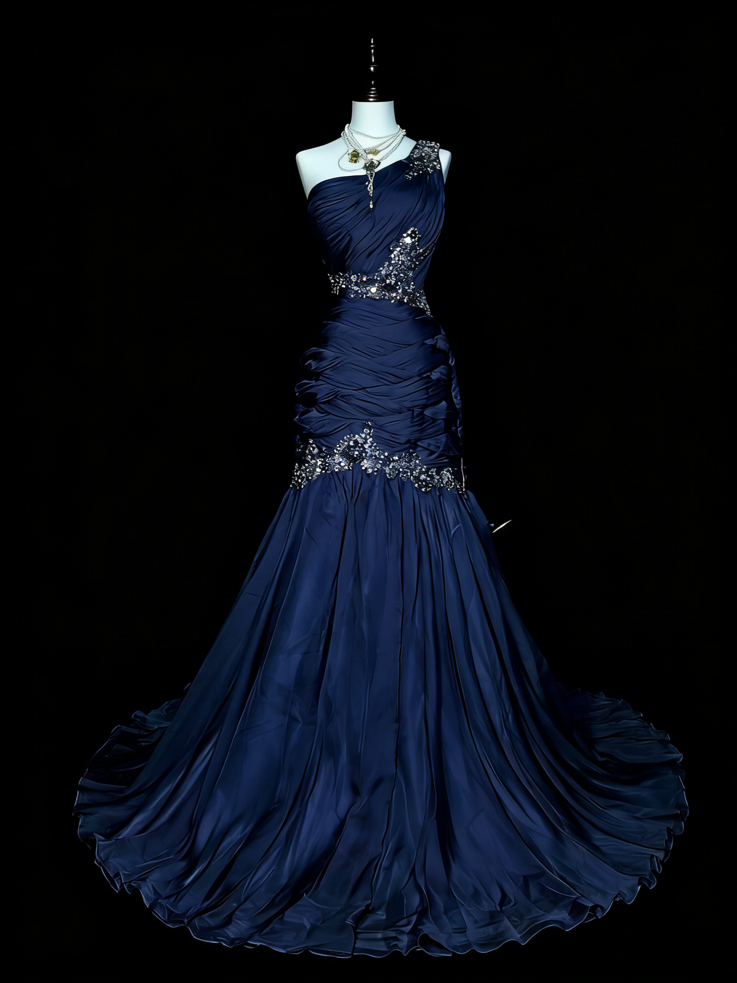 Vintage Champagne Prom Dresses One-shoulder Sheath Long Evening Dress Pleated  Tulle Sleeveless Formal Dress ED06739