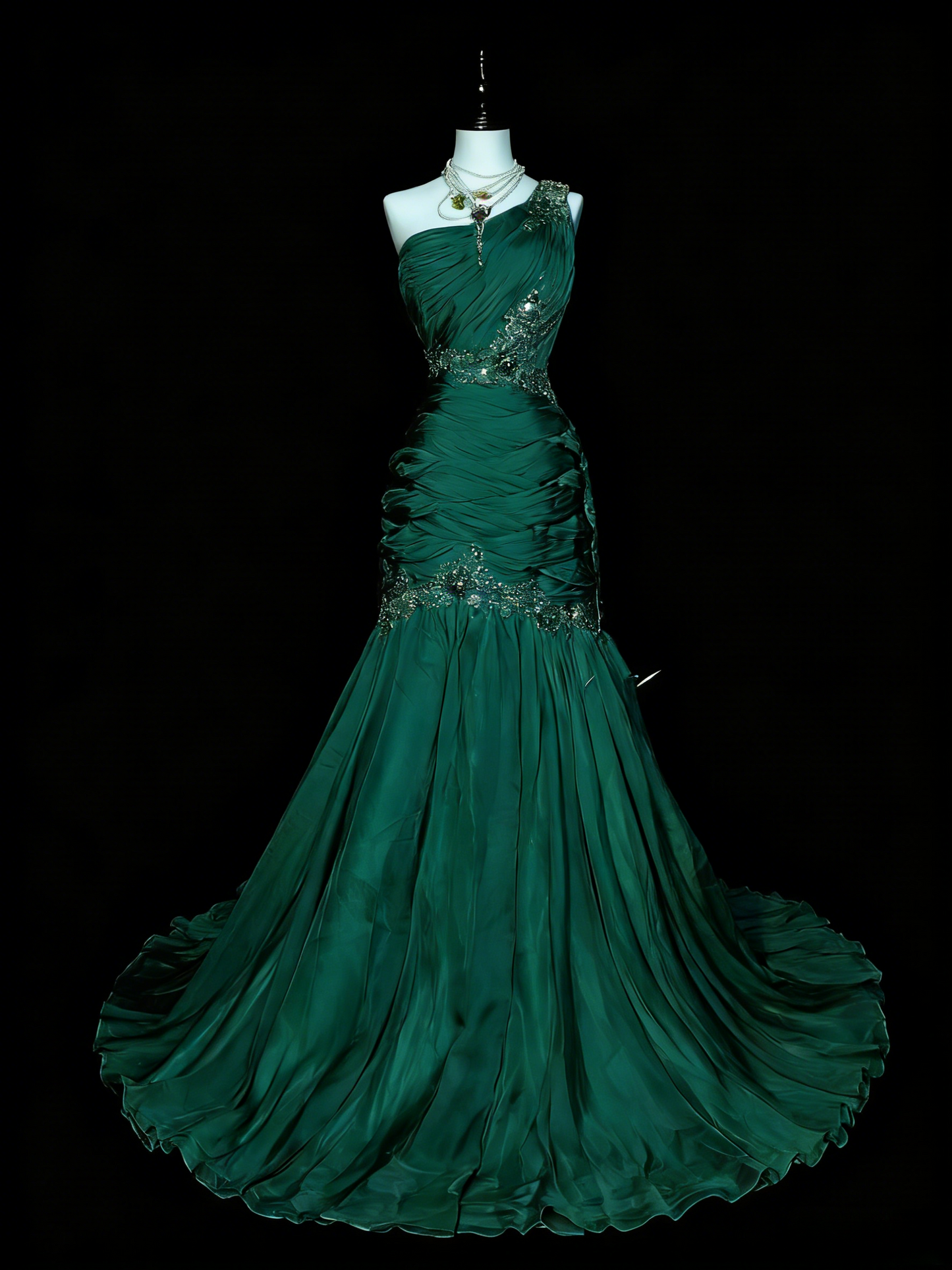 Vintage Champagne Prom Dresses One-shoulder Sheath Long Evening Dress Pleated  Tulle Sleeveless Formal Dress ED06739