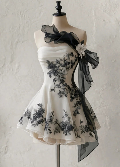 Gorgeous Strapless Prom Dresses A-Line Short Party Dress Floral Chiffon Sleeveless Birthday Dress ED06742