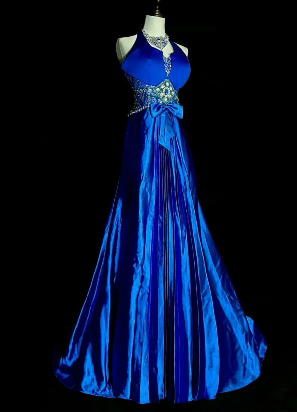 Robes d'anniversaire élégantes bleu dégradé, col en V, paillettes, mousseline, fourreau, robes de bal, robes de soirée ED04456
