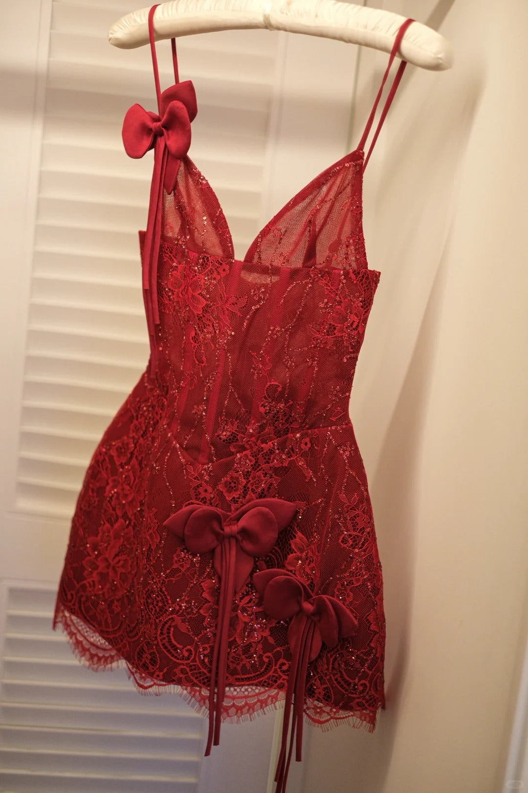 Chic Red Prom Dress V-neck A-Line Party Dress Lace Beaded Sleeveless Birthday Dress ED06755