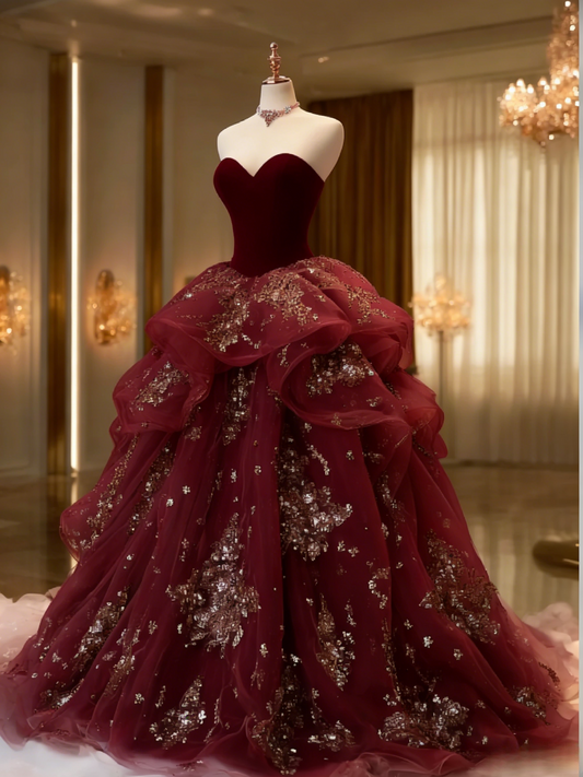 Fairy Red Prom Dress  Strapless A-Line Evening Dress Tulle Sleeveless Birthday Dress ED06762