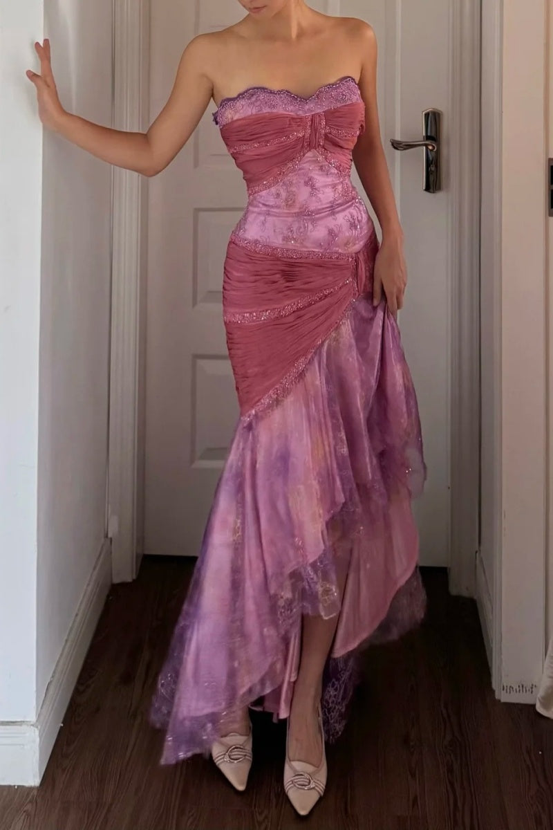 Robes d'anniversaire élégantes bleu dégradé, col en V, paillettes, mousseline, fourreau, robes de bal, robes de soirée ED04456