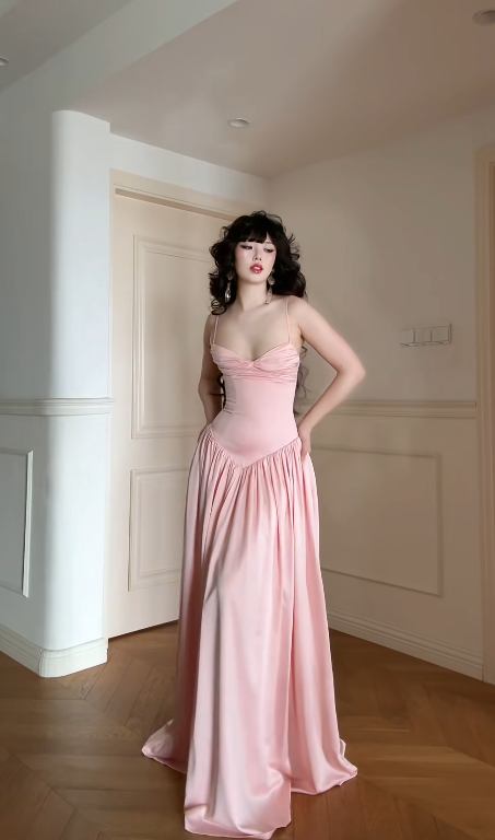 Fairy Pink Prom Dress Spaghetti  Straps A-Line Evening Dress Satin Sleeveless Birthday Dress ED06767